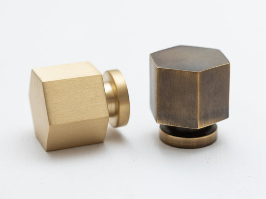 Brass hexagonal cabinet knob - Heavy - Brass bee