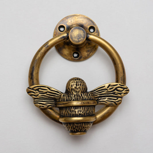 Brass Bumble Bee Ring Door Knocker - Heritage Finish