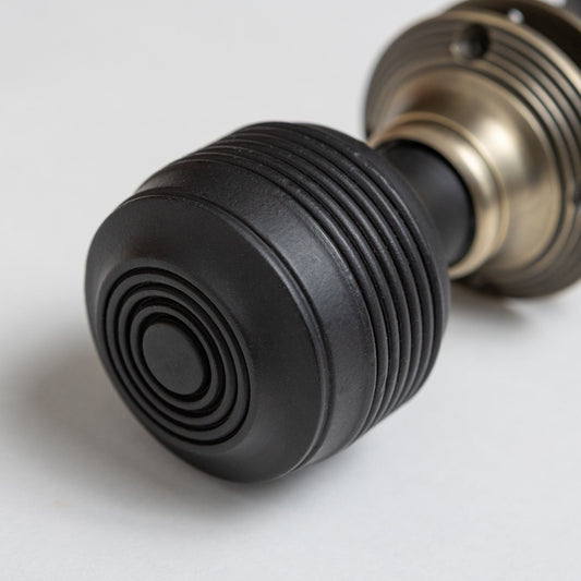 Georgian Door Knobs - Ebonised & Antique Brass (Pair) | Thumbturns & Latches