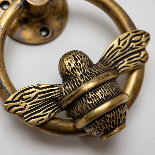 Brass Bumble Bee Ring Door Knocker - Heritage Finish