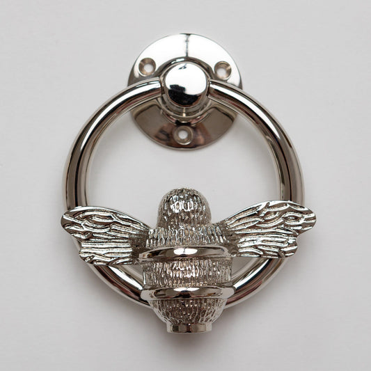 Brass Bumble Bee Ring Door Knocker - Nickel Finish