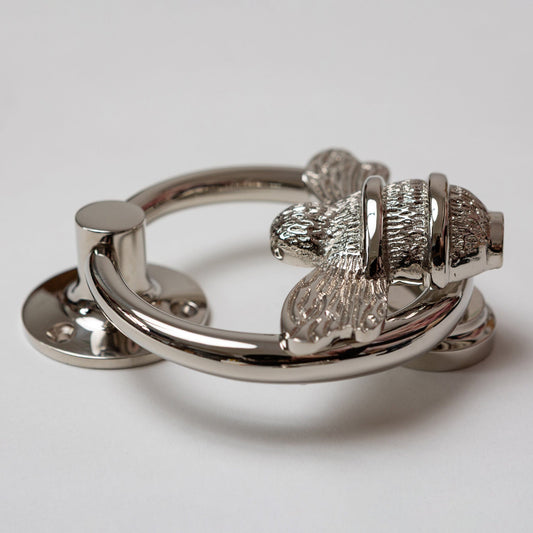 Brass Bumble Bee Ring Door Knocker - Nickel Finish