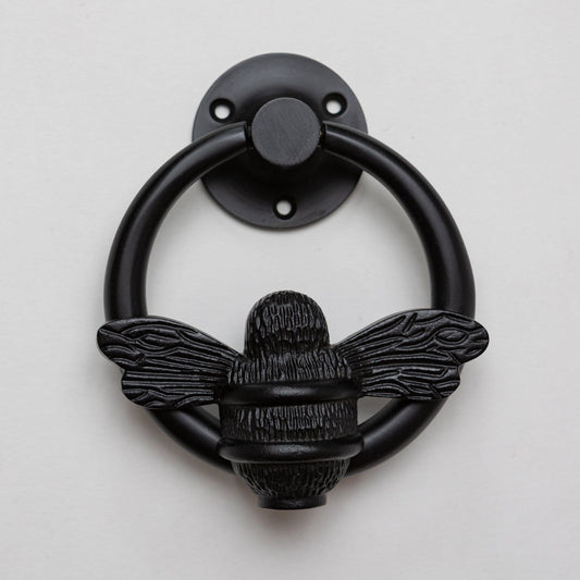 Brass Bumble Bee Ring Door Knocker - Black Finish - Brass bee