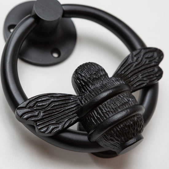 Brass Bumble Bee Ring Door Knocker - Black Finish - Brass bee