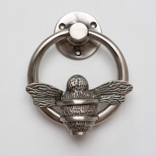 Brass Bumble Bee Ring Door Knocker - Pewter Finish - Brass bee