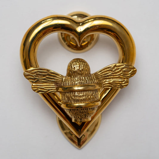 Brass Bumble Bee Heart Door Knocker - Brass Finish - Brass bee