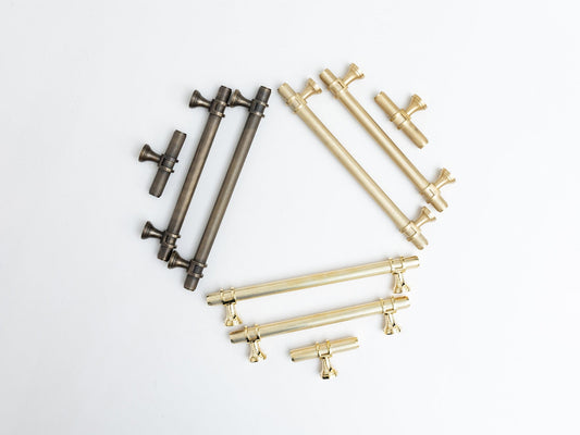 Solid Brass Knurled Kitchen Pull Handles & Knobs - Brass bee