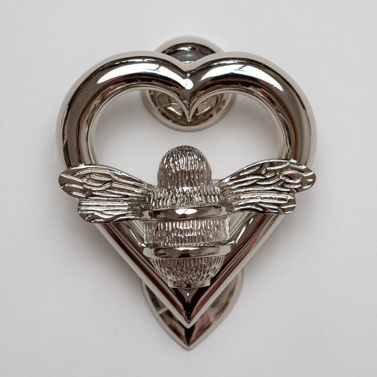 Brass Bumble Bee Heart Door Knocker - Nickel Finish - Brass bee