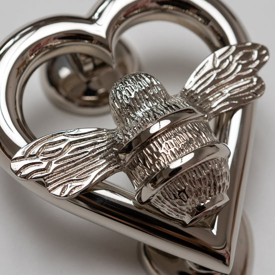 Brass Bumble Bee Heart Door Knocker - Nickel Finish - Brass bee