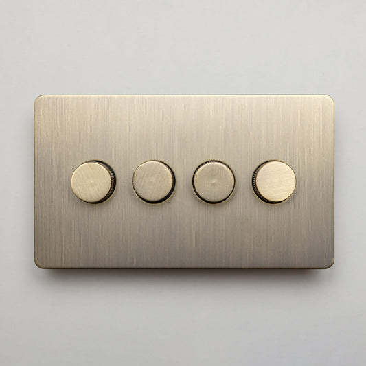 Straight Knurled 4 Gang 2 Way Dimmer Switch – Antique Brass