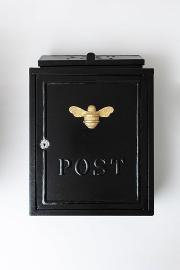 Wall mounted post box with bee design - Brass bee