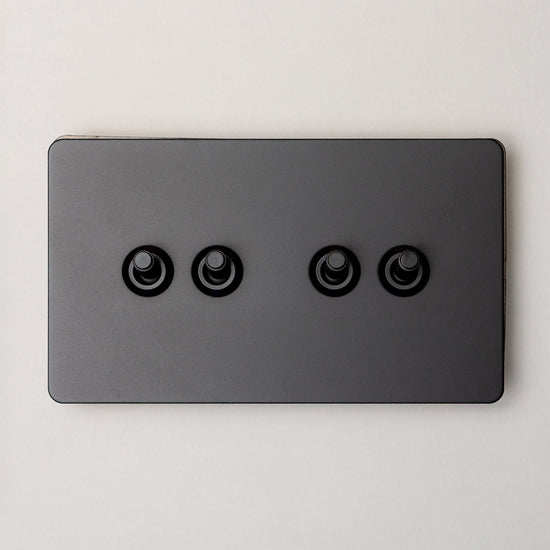 Foundry Series Knurled Toggle Switch and Sockets – Matte Black - Brass bee