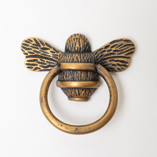 Brass Bee Ring Pull Cabinet Handle - Heritage Finish