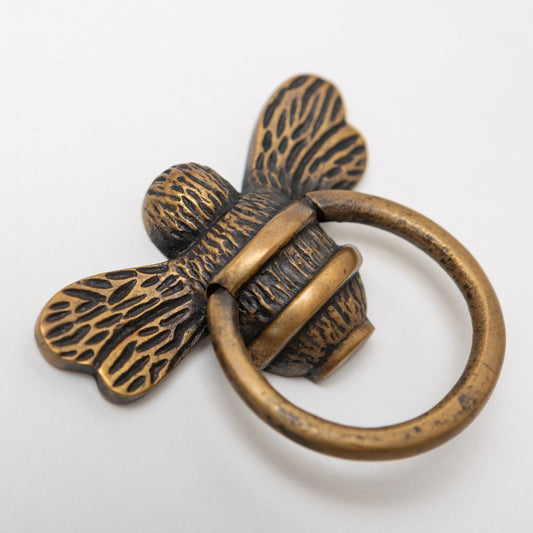 Brass Bee Ring Pull Cabinet Handle - Heritage Finish