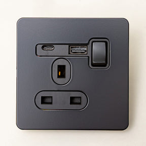 Foundry Series Knurled Toggle Switch and Sockets – Matte Black - Brass bee