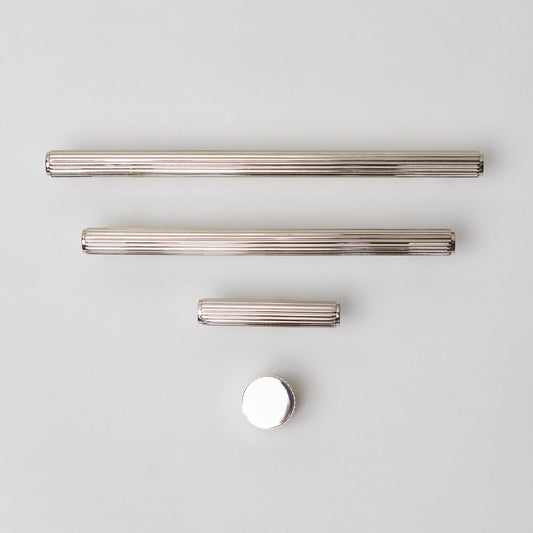 Solid Brass Straight Knurled Kitchen Pull Handles & Knobs - Polished Nickel Finish