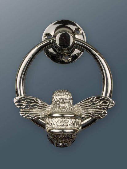 Brass Bumble Bee Ring Door Knocker - Nickel Finish - Brass bee