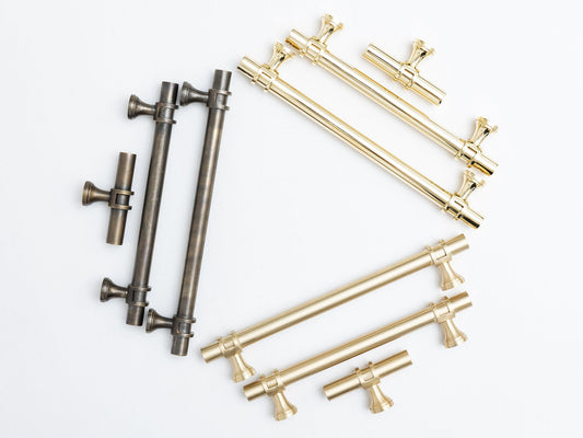 Solid Brass Plain Kitchen Pull Handles & Knobs - Brass bee