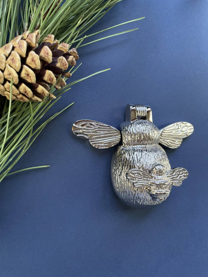 Brass Bee and Mini Bee Door Knocker - Nickel Finish - Brass bee