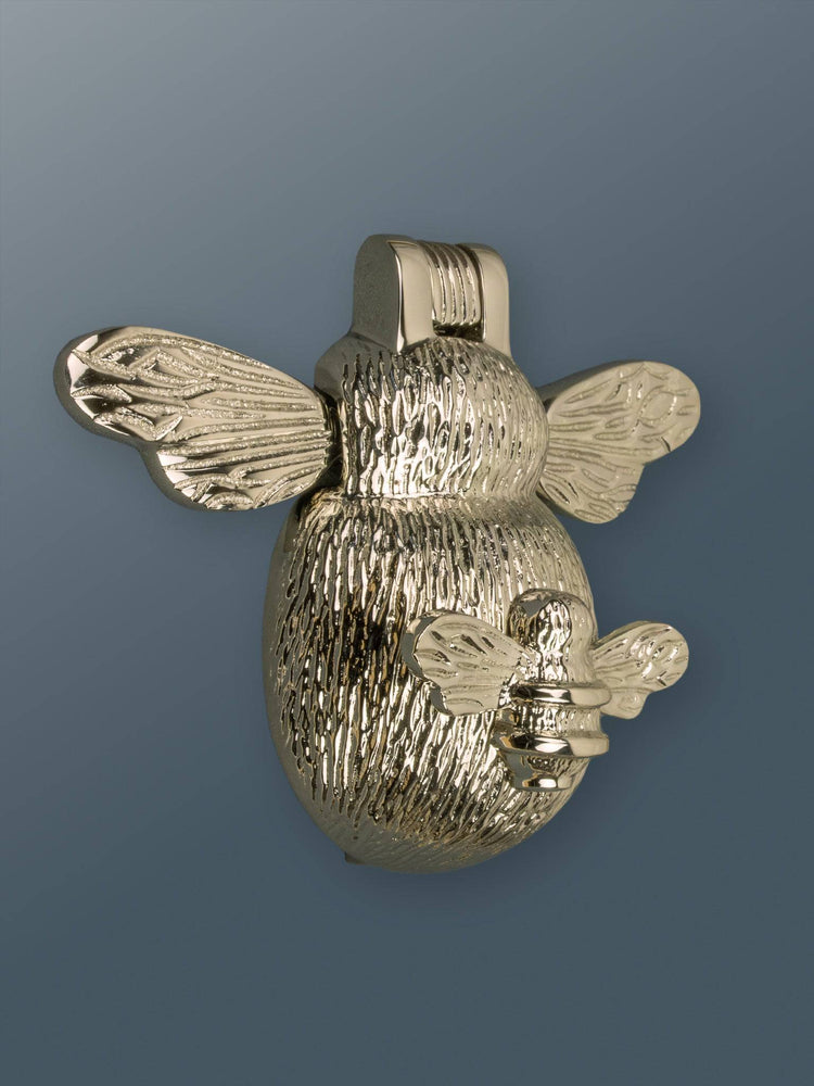 Brass Bee and Mini Bee Door Knocker - Nickel Finish - Brass bee