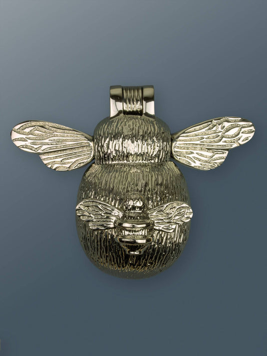 Brass Bee and Mini Bee Door Knocker - Nickel Finish - Brass bee