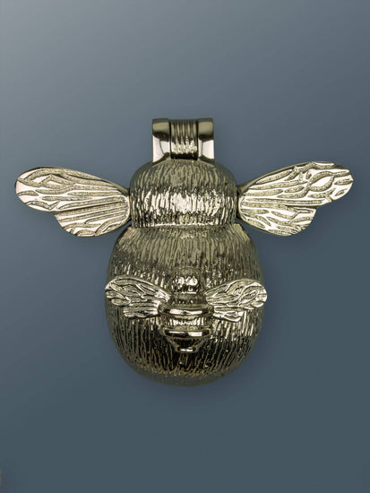 Brass Bee and Mini Bee Door Knocker - Nickel Finish - Brass bee