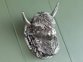 Highland Cow Door Knocker - Pewter Finish - Brass bee