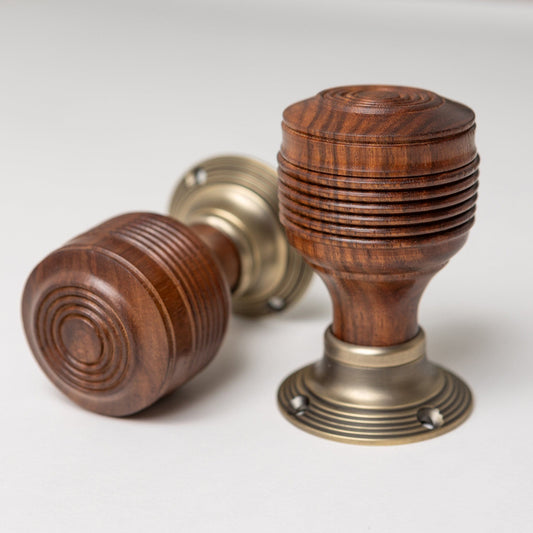 Georgian Door Knobs - Rosewood & Antique Brass (Pair) | Thumbturns & Latches