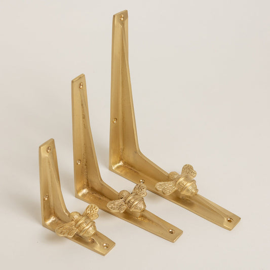 Satin Brass Bee Shelf Brackets - Heavy Duty Solid Brass