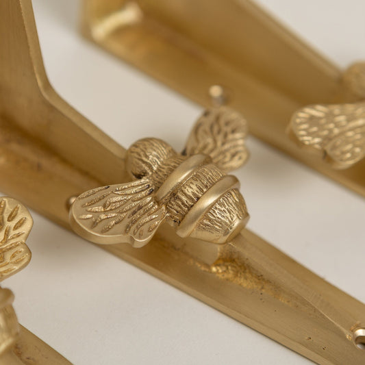 Satin Brass Bee Shelf Brackets - Heavy Duty Solid Brass