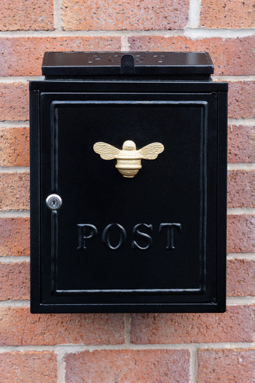 Wall mounted post box with bee design - Brass bee