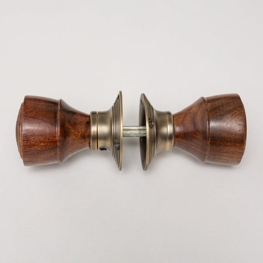 Ringed Door Knobs - Rosewood & Antique Brass (Pair) | Thumbturns & Latches