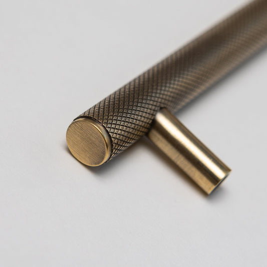 Solid Brass Knurled Kitchen Pull Handles & Knobs - Antique Brass