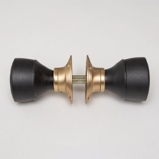 Ringed Door Knobs - Ebonised & Satin Brass (Pair) | Thumbturns & Latches