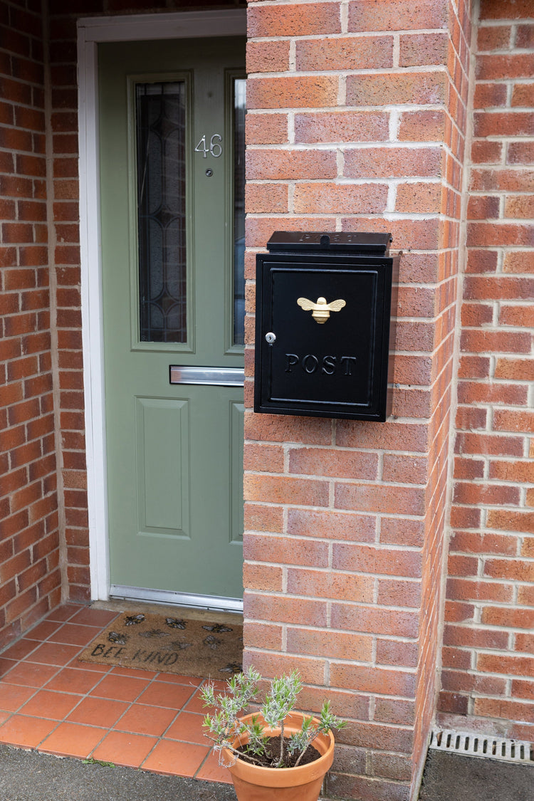 Wall mounted post box with bee design - Brass bee