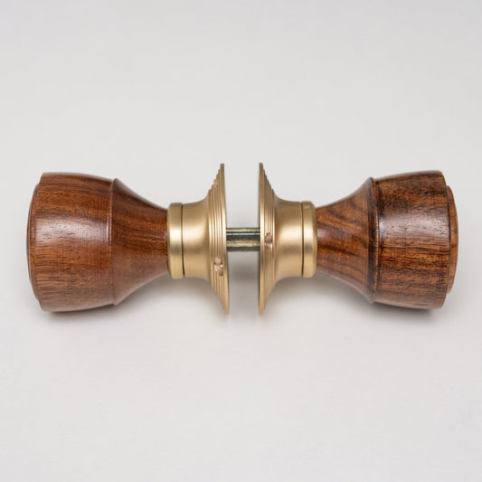 Ringed Door Knobs - Rosewood & Satin Brass (Pair) | Thumbturns & Latches