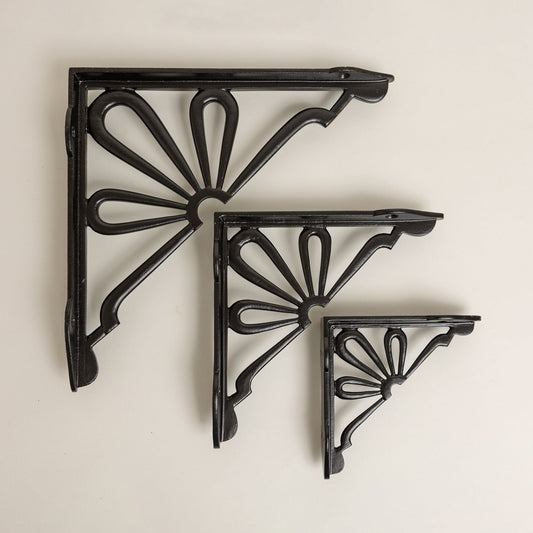 Black Flower Shelf Brackets - Heavy Duty Solid Iron