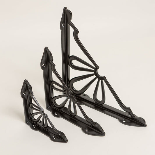 Black Flower Shelf Brackets - Heavy Duty Solid Iron