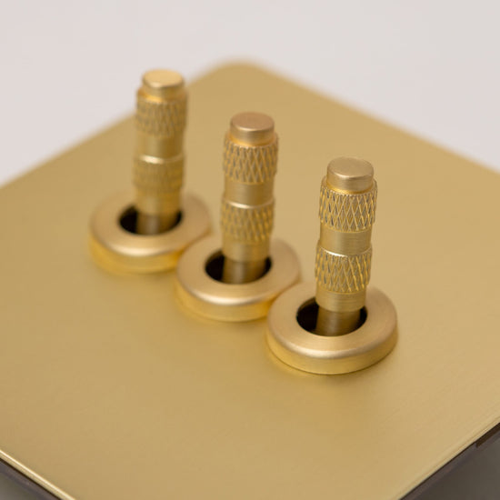 Foundry Series Knurled Toggle Switches and Sockets – Satin Brass - Brass bee