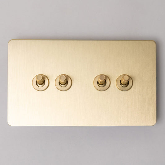 Foundry 4 Gang 2 Way Knurled Toggle Switch 146x88mm – Satin Brass
