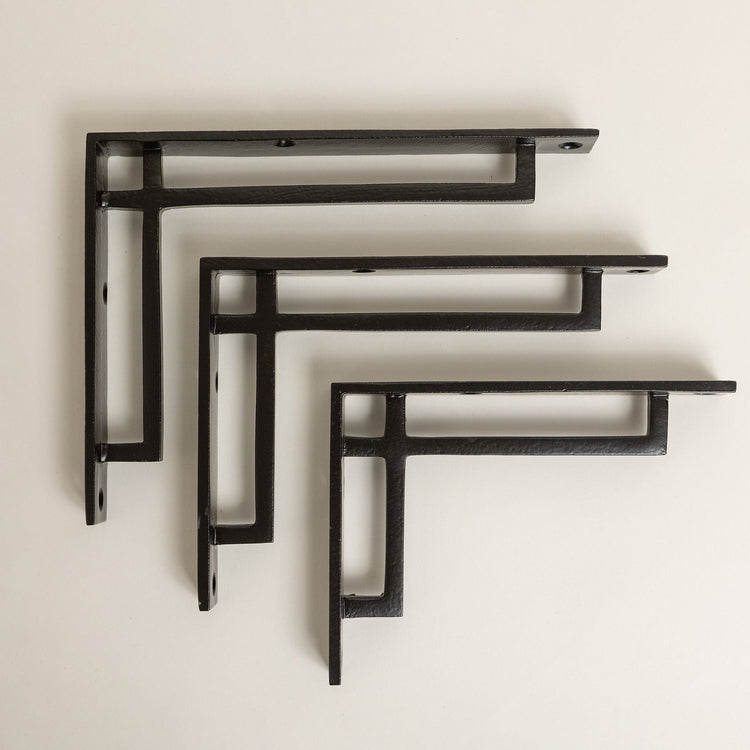 Black Art Deco Solid Iron Shelf Brackets
