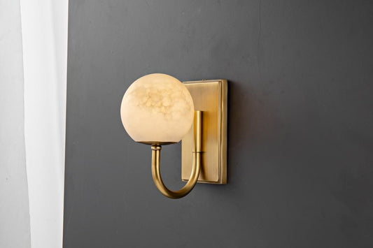 Alabaster Globe Wall Light – Solid Brass Wall Sconce - Brass bee