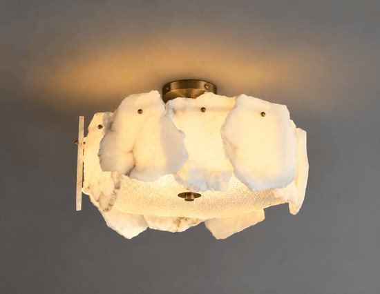 Alabaster Flush Ceiling Light – Solid Brass, Antique Brass Finish - Brass bee