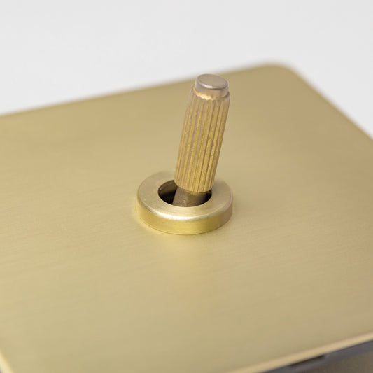 Satin Brass Switches and Sockets - Straight Knurled Design