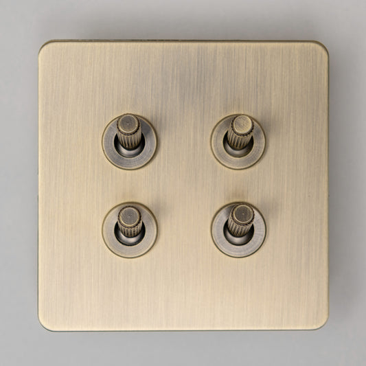 Straight Knurled 4 Gang 2 Way Toggle Switch – Antique Brass