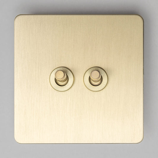 Straight Knurled 2 Gang Intermediate Toggle Switch – Satin Brass