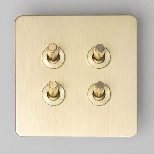 Straight Knurled 4 Gang 2 Way Toggle Switch – Satin Brass