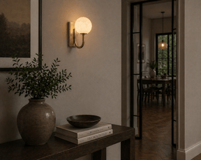 Alabaster Globe Wall Light – Solid Brass Wall Sconce - Brass bee