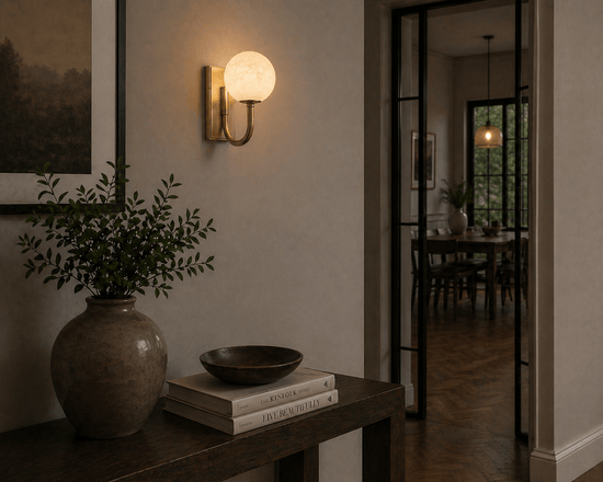 Alabaster Globe Wall Light – Solid Brass Wall Sconce - Brass bee