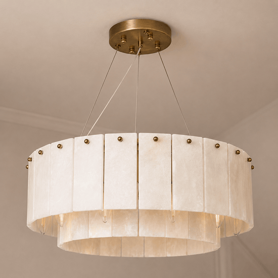 Alabaster Ring Chandelier – Solid Brass Luxury Ceiling Light - Antique Brass - Brass bee